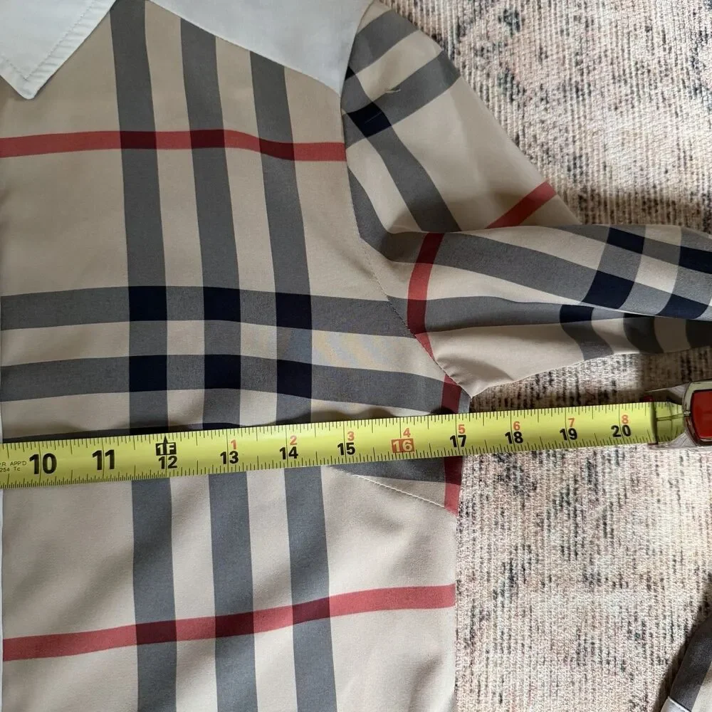 Burberry Brit Shirt Check Trim Women's Sz L Long Sleeve Cotton Career Designer - Picture 10 of 16